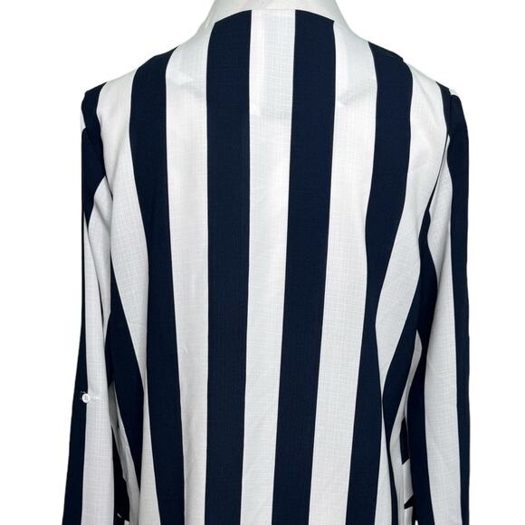 Elodie Navy Stripe Trendy Open Front Blazer Jacket Long Sleeve Size Medium - Picture 7 of 10